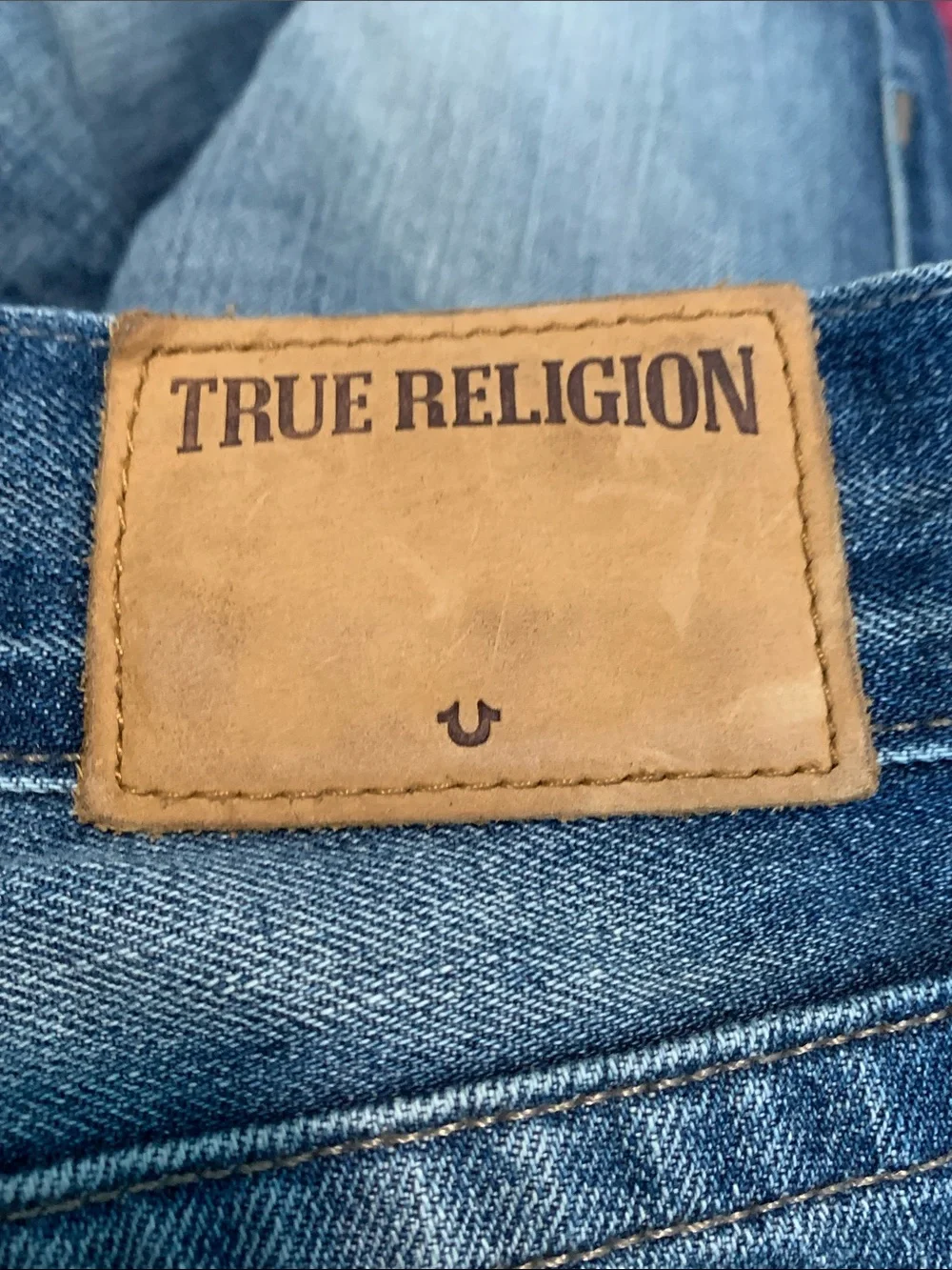 True Religion Slim Fit Distressed Blue Jeans